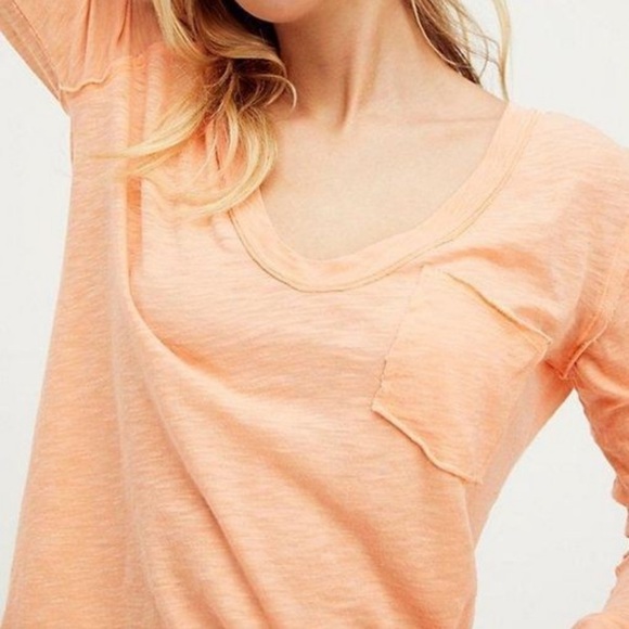 Free People Betty Long Sleeve Tops Women’s Orange Scoop Neck Pullover Size Small - Picture 3 of 12